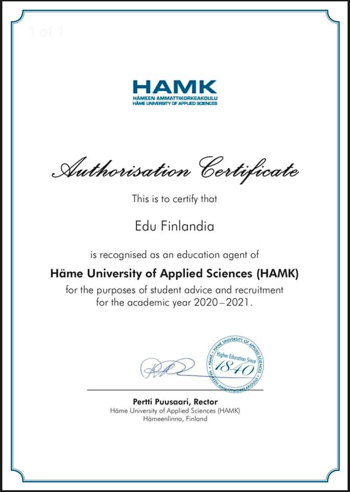 sertificate 1 EDU finland